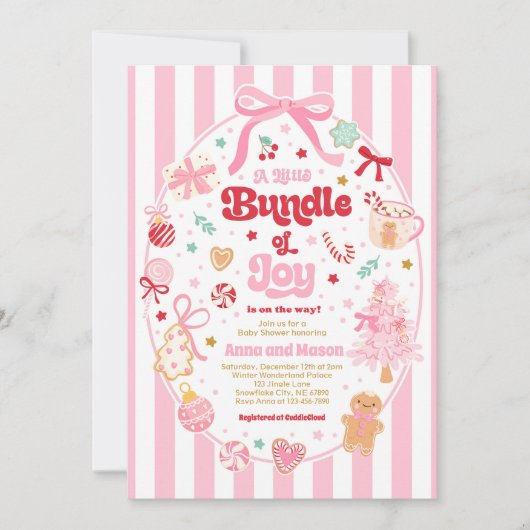 Bundle Of Joy Christmas Coquette Bow Baby Shower Kaart (Voorkant)