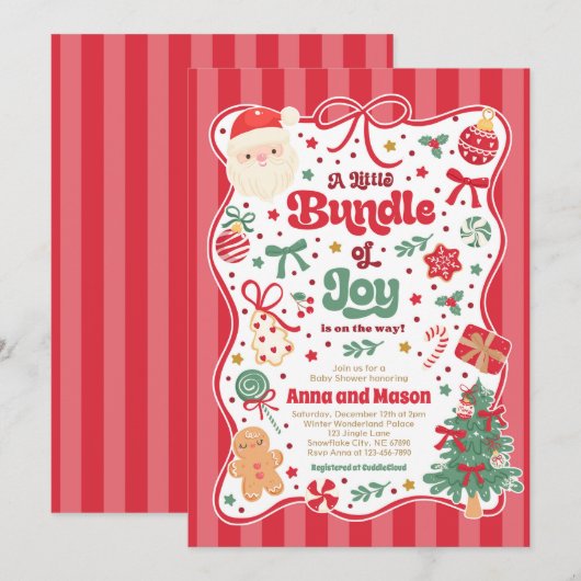 Bundle Of Joy Christmas Coquette Bow Baby Shower Kaart (Voorkant / Achterkant)