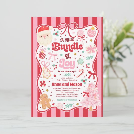 Bundle Of Joy Christmas Coquette Bow Baby Shower Kaart (Staand voorkant)