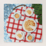 Bundt Cake and Coffee for Two Legpuzzel<br><div class="desc">Charmante, gezellige zondagse brunch met vrienden. Café tafel plat lag met bundt cake en cappuccino koffie voor twee op een tafel met een rood en wit geblokt tafelkleed. Monstera planten en traditionele Spaanse tegels op de vloer. Ik zou dit ontwerp graag in het wild zien; label me op Instagram @parry_vegan...</div>
