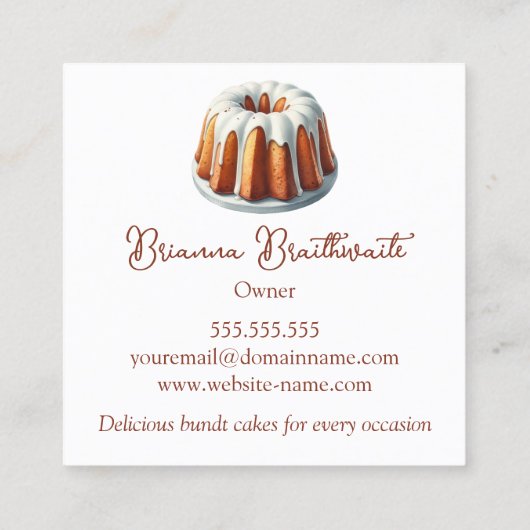 Bundt Cake Bakery Vierkante Visitekaartje (Achterkant)