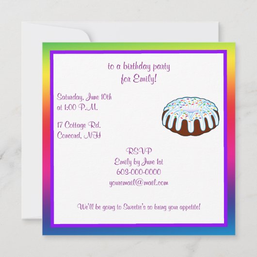 Bundt Cake Birthday Invites Kaart (Achterkant)