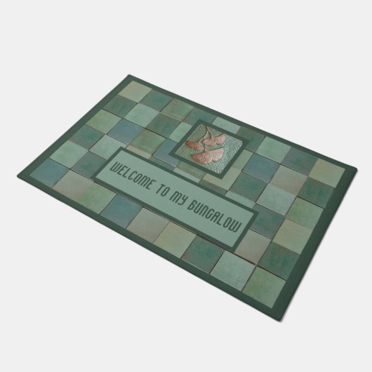 Bungalow Deurmat met Gingko blad & groene tegel (Schuin)