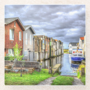 Bungalow haven landschappelijke boot landschap glazen onderzetter