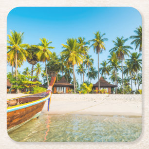 Bungalows op de strand   Ko Mook, Thailand Kartonnen Onderzetters