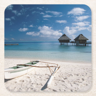 Bungalows vanaf strand Motu Toopua Kartonnen Onderzetters