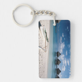 Bungalows vanaf strand Motu Toopua Sleutelhanger