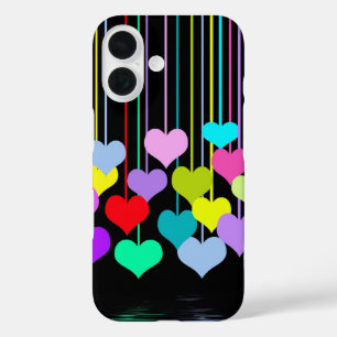 Bungelende harten op zwart iPhone 16 hoesje