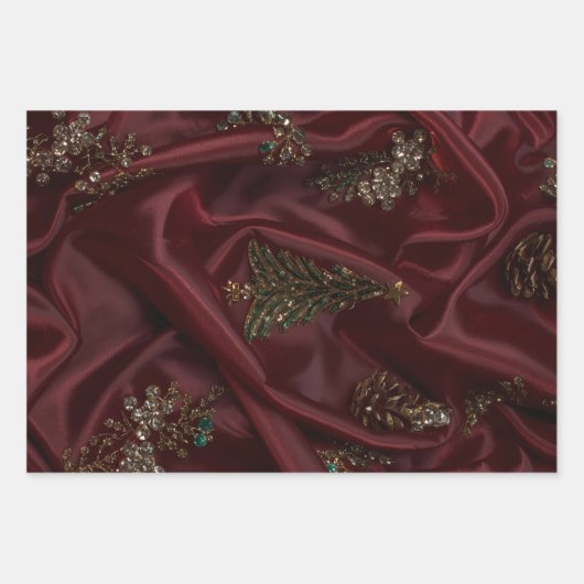 Bungundy Silk-Look Diamond Encrusted Inpakpapier Vel (Voorkant)