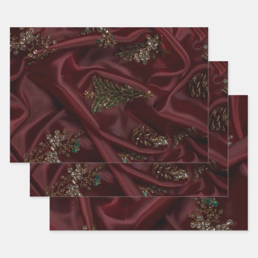 Bungundy Silk-Look Diamond Encrusted Inpakpapier Vel (Set)