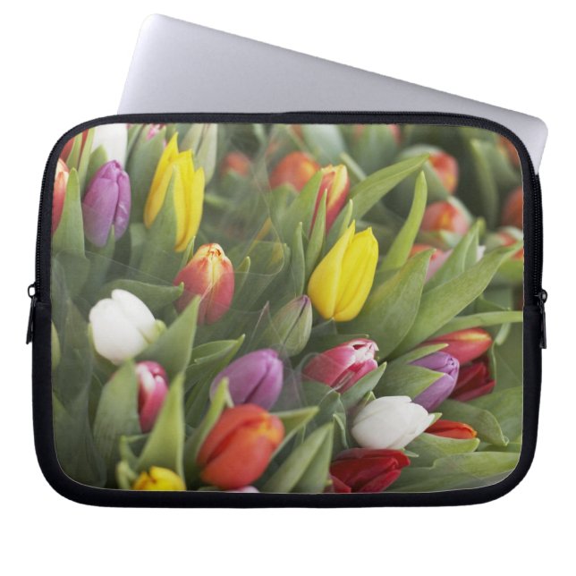 Bunken van kleurrijke tulpen laptop sleeve (Voorkant)