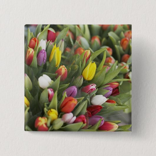 Bunken van kleurrijke tulpen vierkante button 5,1 cm (Voorkant)