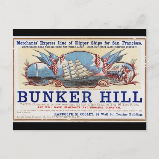 Bunker Hill Clipper zeilt 1853 Briefkaart (Voorkant)