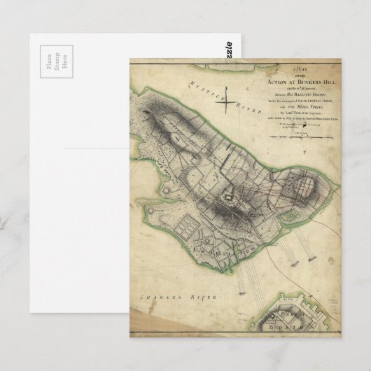 Bunker Hill Revolutionary War Map (17 juni 1775) Briefkaart (Voorkant / Achterkant)