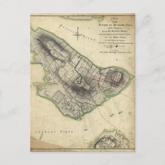 Bunker Hill Revolutionary War Map (17 juni 1775) Briefkaart (Voorkant)