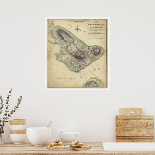Bunker Hill War Map - 1775 Poster (Keuken)