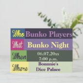 Bunko Modern Colorful Fun Invite Kaart (Staand voorkant)