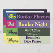Bunko Modern Colorful Fun Invite Kaart (Voorkant / Achterkant)