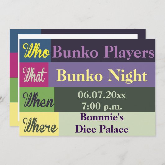 Bunko Modern Colorful Fun Invite Kaart (Voorkant / Achterkant)