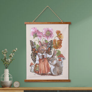 Bunnerfly Troostende Konijn Whimsical Waterverf Hangend Wandkleed