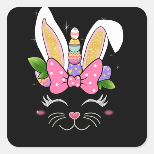 Bunnicorn Easter Bunny Unicorn Rabbit Cute Vierkante Sticker (Voorkant)