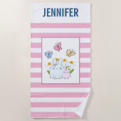 Bunnie Bloemen & Vlinders Gepersonaliseerd Strandlaken (Voorkant)