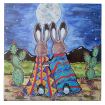 "Bunnies" 6" tegels/trivet; romantische konijnen