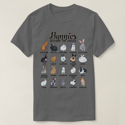Bunnies around the world Rabbit breeds T-shirt (Design voorkant)