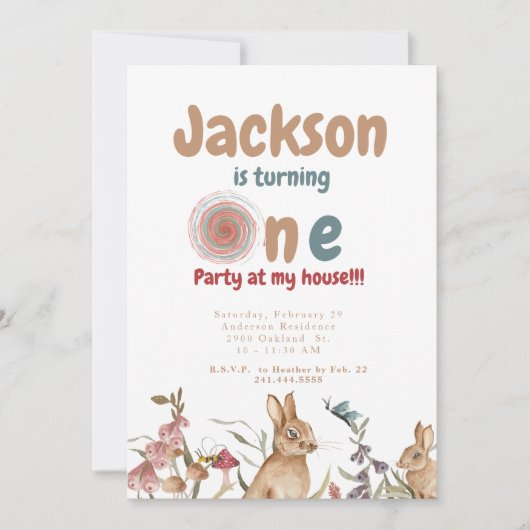 Bunnies Baby 1e verjaardagsfeest II Kaart (Voorkant)