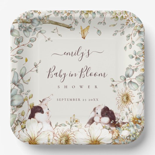 Bunnies-Baby in Bloom Foliage Cream Papieren Bordje (Voorkant)