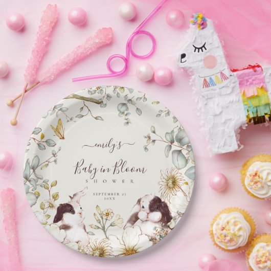  Bunnies-Baby in Bloom Leaves Cream Papieren Bordje (Feest)