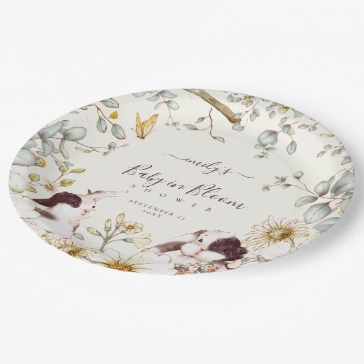  Bunnies-Baby in Bloom Leaves Cream Papieren Bordje (Gekanteld)