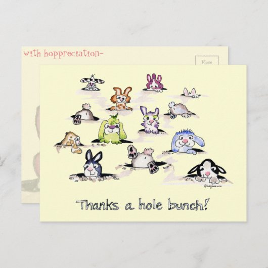 Bunnies: Bedankt een Hole Bunch Briefkaart (Voorkant / Achterkant)