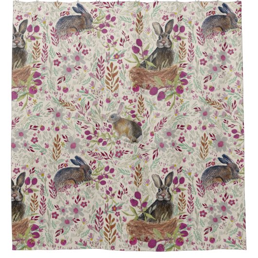 Bunnies Bessen Baskets Summer Meadows Douchegordijn (Voorkant)
