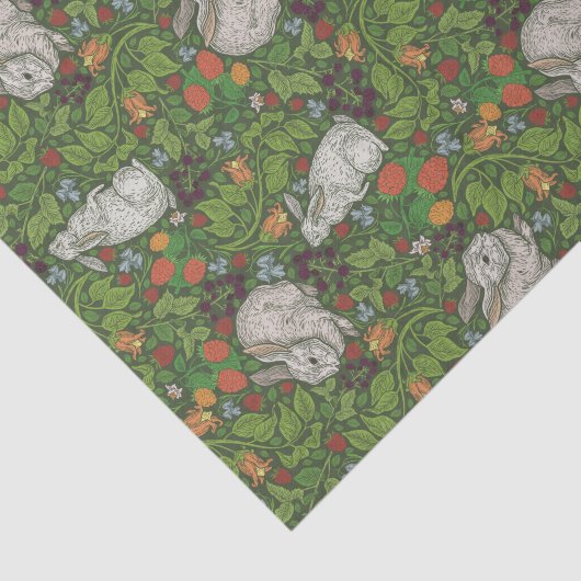 Bunnies, bessen en blauwriemen afdrukken, plakpapi tissuepapier (Detail)