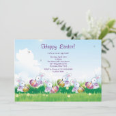Bunnies bij het spelen Pasen Uitnodiging (Staand voorkant)
