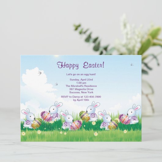 Bunnies bij het spelen Pasen Uitnodiging (Staand voorkant)