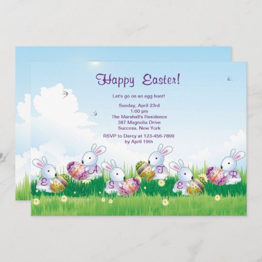 Bunnies bij het spelen Pasen Uitnodiging (Voorkant / Achterkant)