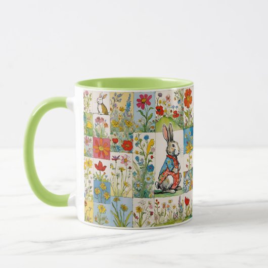 Bunnies  Bloemen Patchwork Retro Pasen Mok (Links)