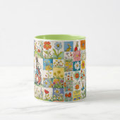 Bunnies  Bloemen Patchwork Retro Pasen Mok (Midden)