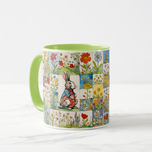 Bunnies  Bloemen Patchwork Retro Pasen Mok (Voorkant links)