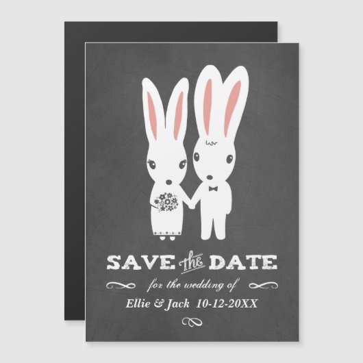 Bunnies Bruiloft Chalkboard Stijl Save the Date Magnetische Uitnodiging (Voorkant / Achterkant)