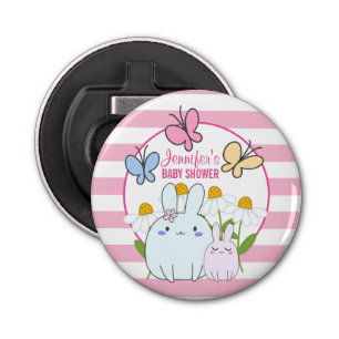 Bunnies, Butterflies en Daisies Baby shower Button Flesopener