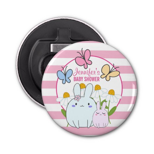 Bunnies, Butterflies en Daisies Baby shower Button Flesopener (Voorkant)