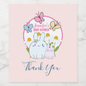 Bunnies, Butterflies en Daisies Baby shower Wijn Etiket (Enkel label)
