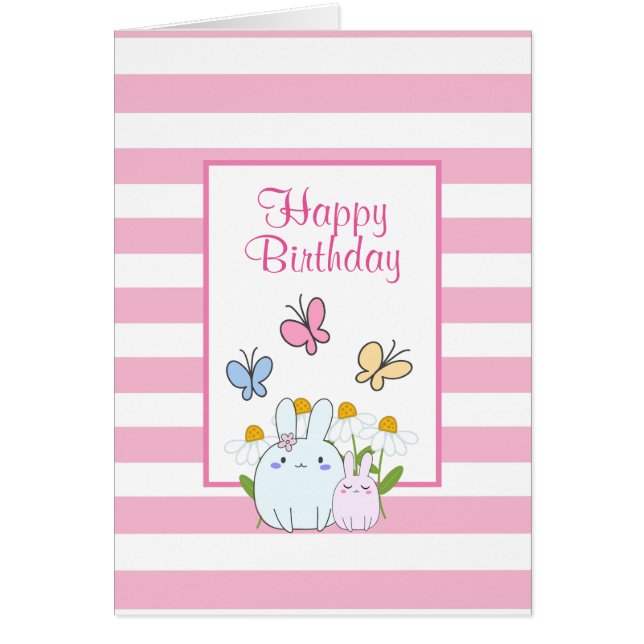 Bunnies, Butterflies en Daisies Happy Birthday (Voorkant)