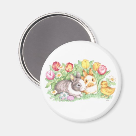 Bunnies & Chick, paasbunny Magnet (Voorkant / Achterkant)