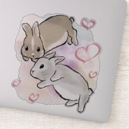 Bunnies cuddling watercolor  sticker