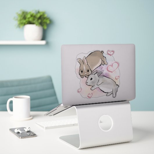 Bunnies cuddling watercolor  sticker (Laptop op bureau)