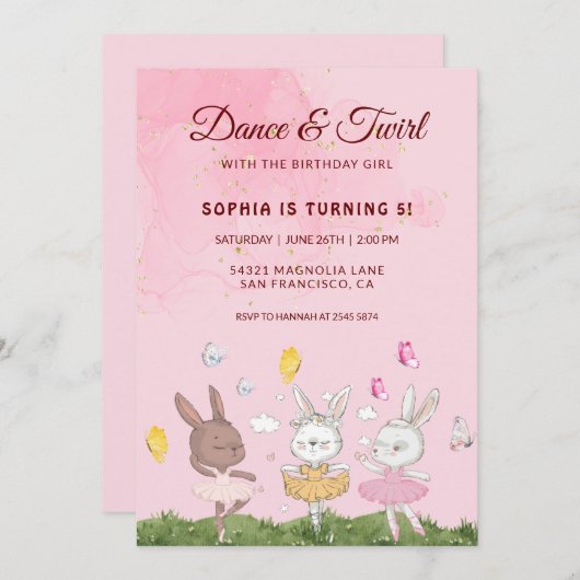 Bunnies Dans en Kronkel Verjaardag Kaart (Voorkant / Achterkant)